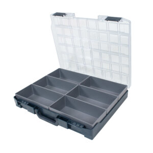 Kunststof assortimentskoffer incl. 6 inzetbakjes grijs