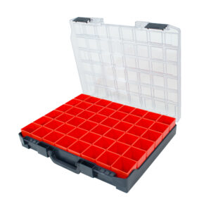 Kunststof assortimentskoffer incl. 48 inzetbakjes rood